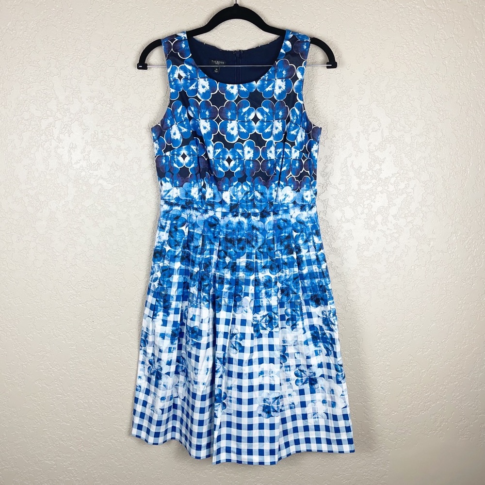 Talbots blue floral printed fit and flare dress